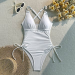 Sexy Red Black White One Piece Swimsuit Women Diamond Circle Deep V Neck Drawstring Side Slim Bathing Suit Holiday Swimwear 2026