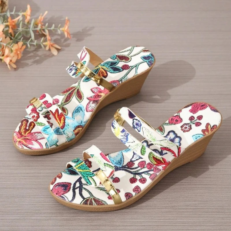 Ladies Summer Fashion Open Toe Narrow Strap Designer Womens Shoes Casual Leather Thick Sole Wedge Women's Sandals Large Size
