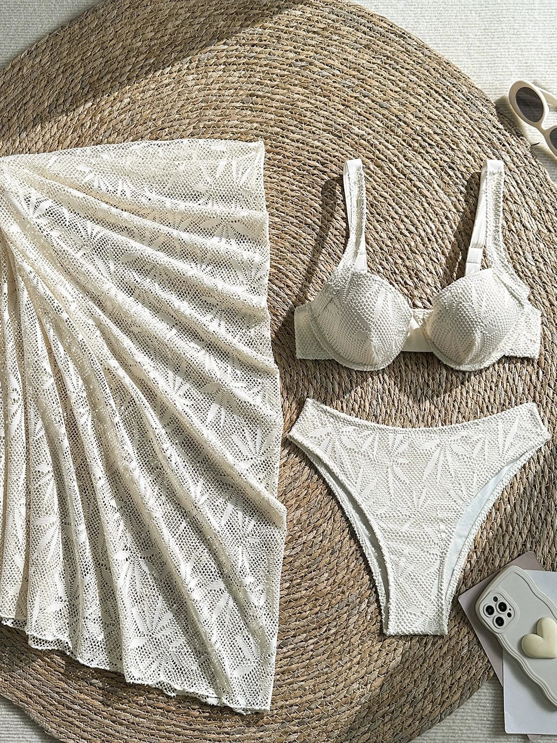 DEKA Halter Push UP Swimwear White Lace-up 3 Piece Skirt Bikini Set Women Tied Swimsuit Backless Beach Bathing Suit