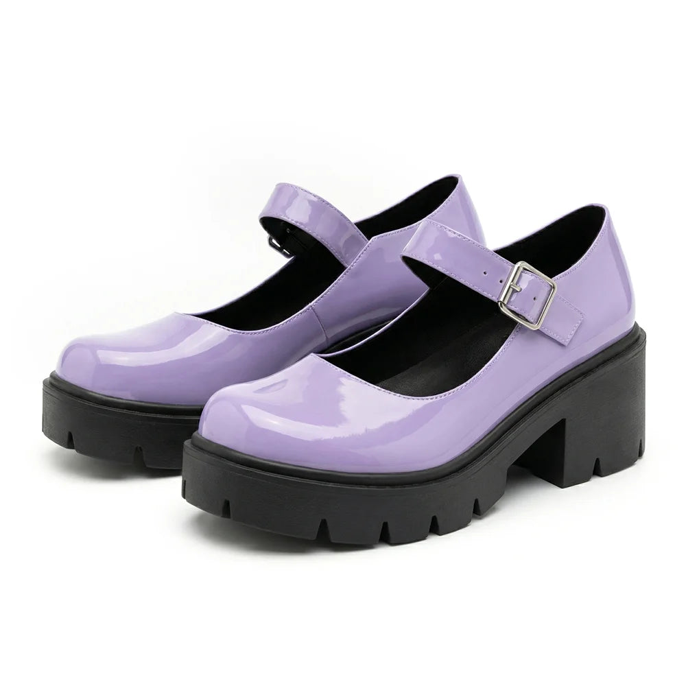 2026 Plus Size 44 Sweet Violet Mary Janes Pumps Gothic Black Red 6cm Square Heels Cute Lolita Platform Shoes Women