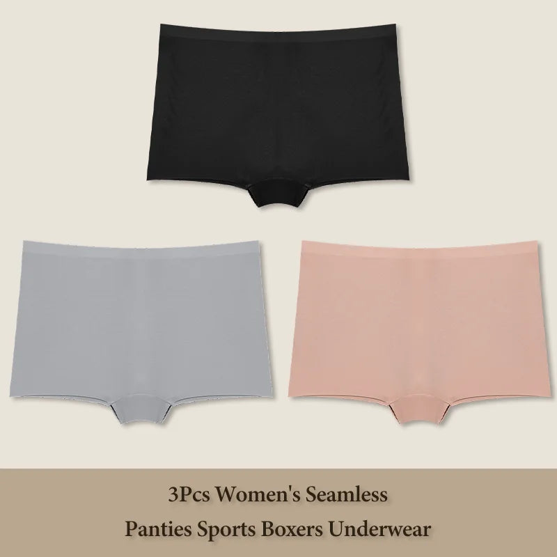 3Pcs Women's Seamless Sports Boxer Underwear Female Solid Color Panties Comfortable Briefs Cozy Lingerie Intimate Underpant S-XL