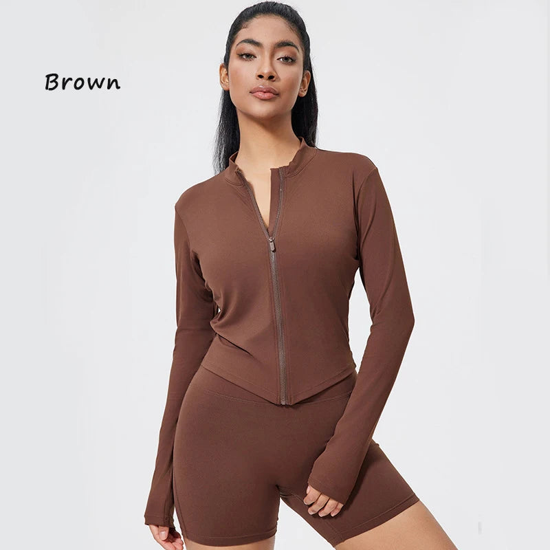 DIAS FIT JOY Nylon Fitness Jacket for Women Quick Drying Tight Zipper Sports Long Sleeved Outerwear for Running Yoga Outerwear