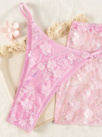 S - XL Mesh Skirt 3D Flowers Sequins Bikini Female Swimsuit Women Swimwear Three-pieces Bikini Set Bathing Suit Swim Beachwear