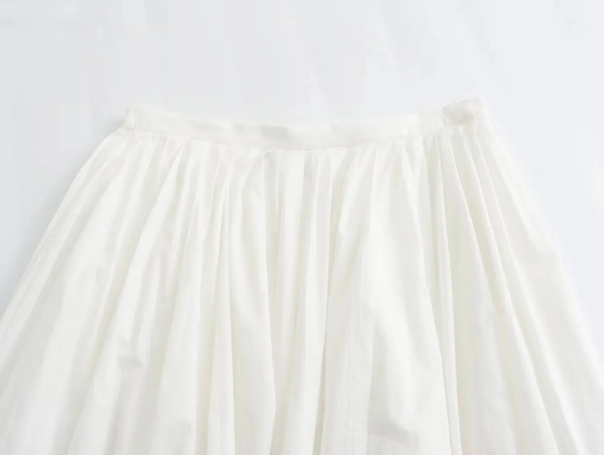 Foridol Solid White A-line Long Skirt Spring Summer Women Elegant Pleated Skirt Bottoms 2025 High Waist Female Faldas Mujer