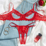 Sexy Adult Lingerie Lace Underwear Set Open Cup Sexy Bras for Women Hollow Erotic Lingerie 2 Pieces Transparent Lace Lingerie