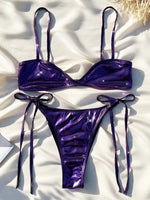 Shiny PU Leather Bikini 2025 High Cut Bikinis Female Swimsuit Women Swimwear Two-pieces Bikini Set Bathing Suit Swim Beach Wear