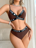 1 to 3-Piece Set Cotton Women's Underwear Set Rib Letter Print Removable Inner Wireless Push up Bra Soft Sexy Women's Underwear