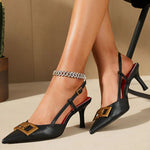 EUR Size 42 Elegant Black Kitten Heels Slingback Sandals Women Sexy Pointed Toe Red Office Lady Blue Party Shoes High Heeled