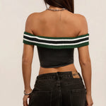 Sexy Green Black Knitted Patchwork Corset Tops Women's Sleeveless Vest 2026 Bandage Cross Off Shoulder Fishbone Y2K Tanks Top