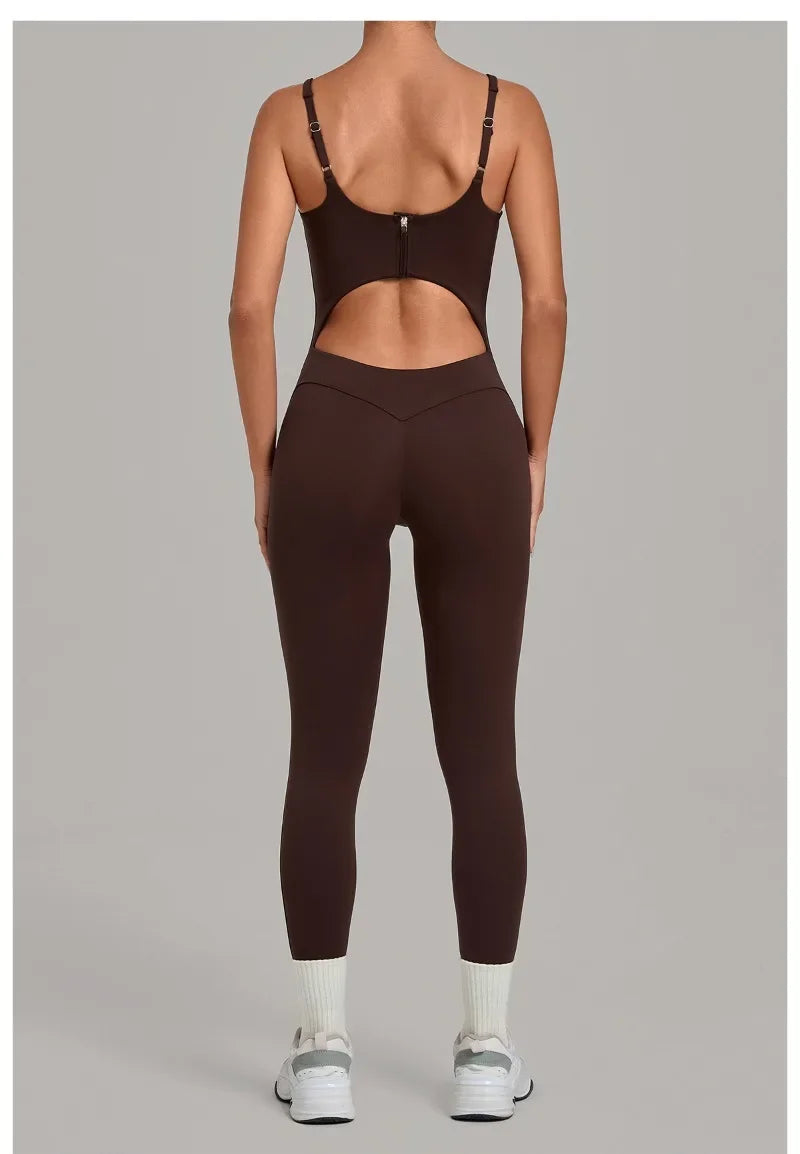 Women's Seamless Yoga Jumpsuits Sports Gym Fitness Backless Sleeveless Hip-lifting Pants One-piece Training Workout Bodysuits