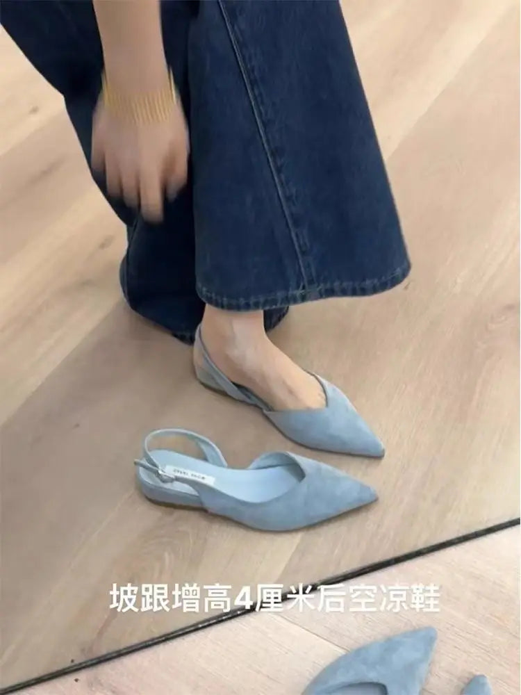 Concise Pointed Toe Square Low Heels Women Sandals Elegant Slingbacks Banquet Party Mule Shoes 2026 New