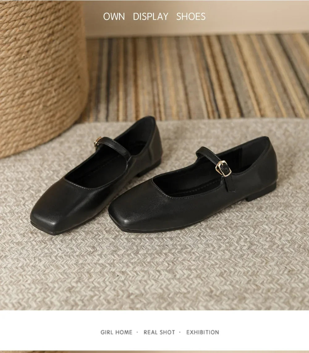 2025 Elegant Woman Square Toe Lolita Lady Barefoot Boat Gold Flats Elegant Soft Sole Ballerina Party Mary Jane Shoes