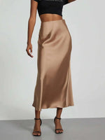 28 Colors New 2026 Women's Elegant High Waist Satin Long Skirts Female Summer Solid Color Faldas Fashion Women Skirts KBA3