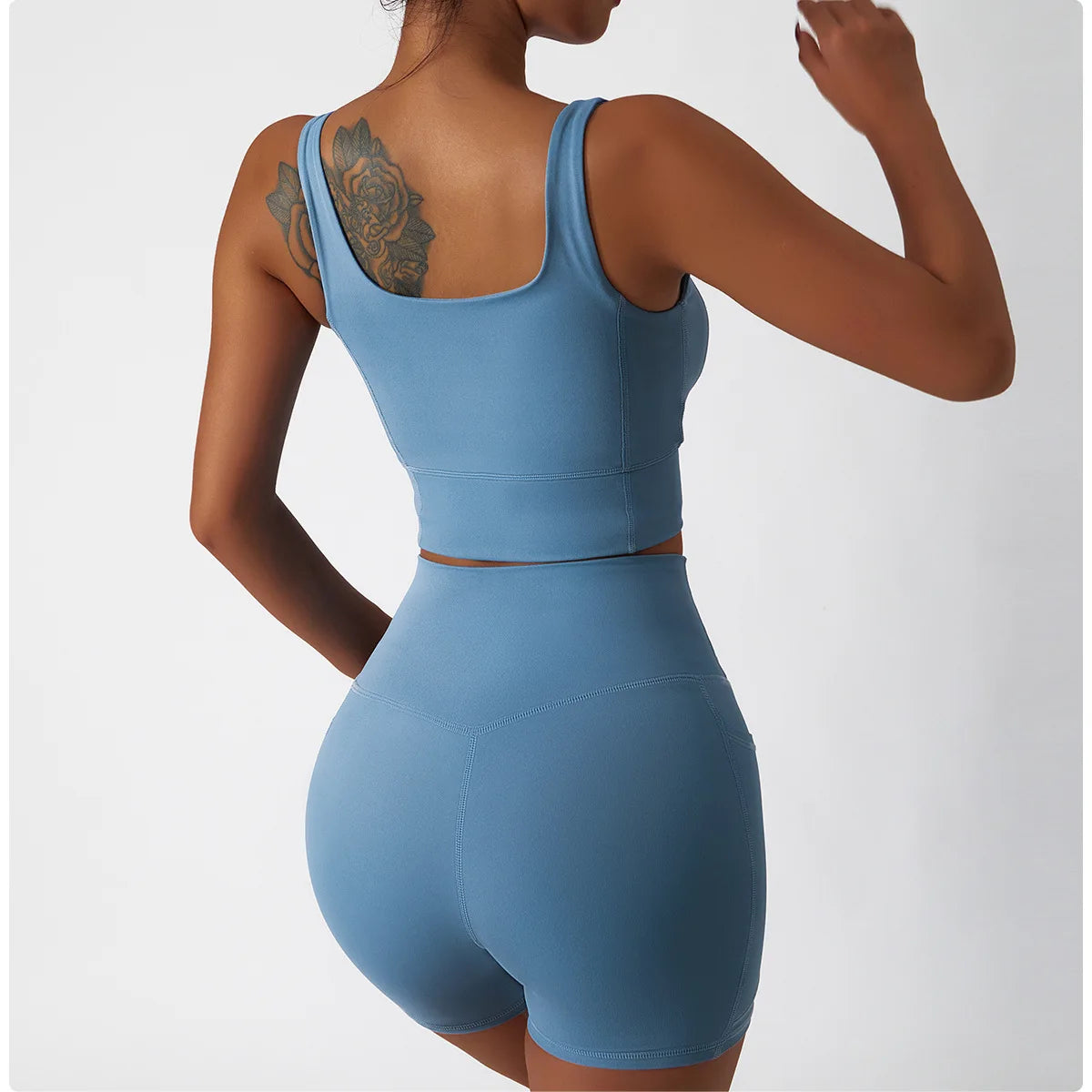 Comfortable Skin Friendly Summer High Waist Yoga Shorts Gym Hip Lift Pants Pocket Breathable Running Cycling Sports Shorts Women