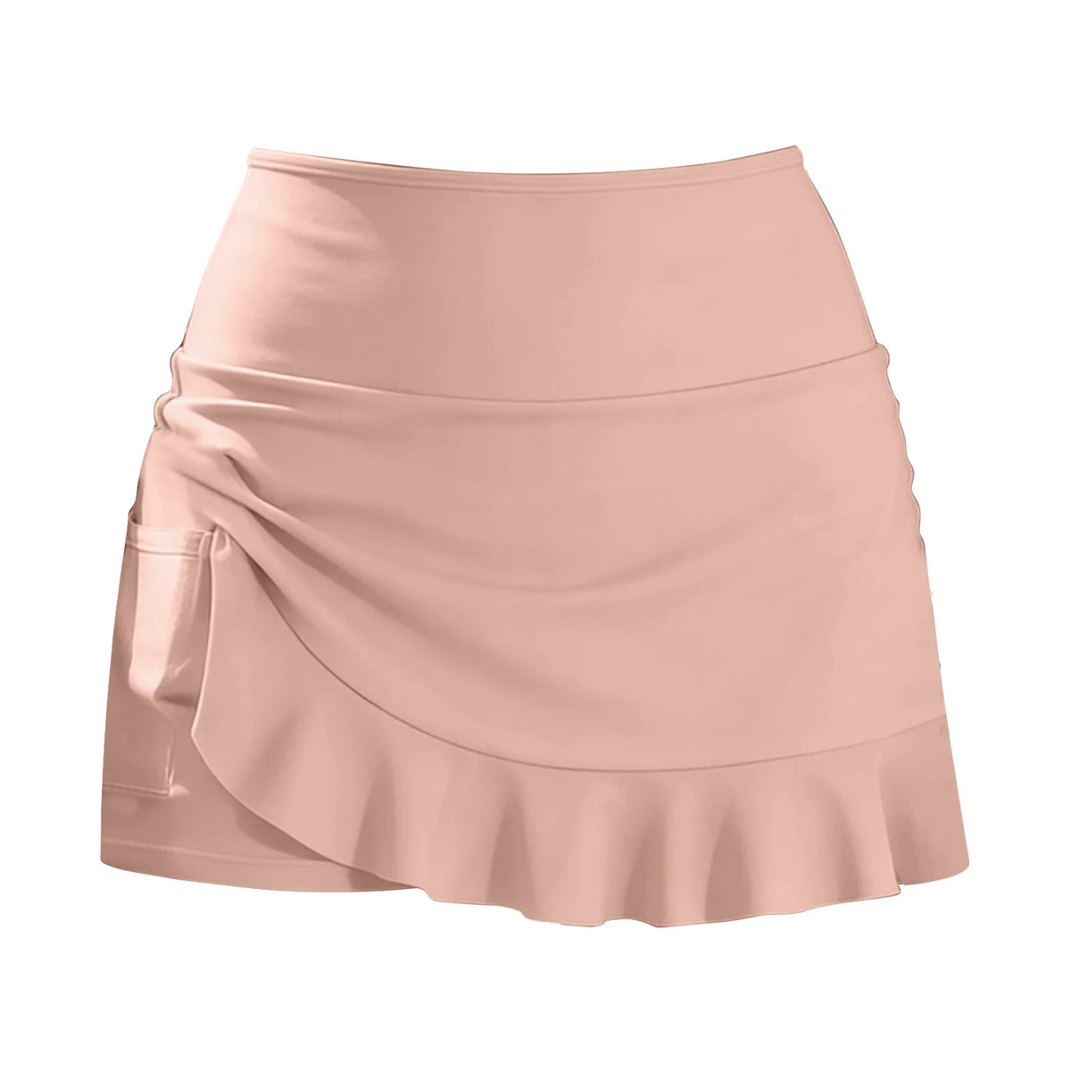 Women High Waist Swim Skirt Shorts With Ruffle Hem Side Pocket Solid Color Bikini Bottom Ladies Beachwear Summer Swimming Bottom