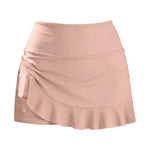 Women High Waist Swim Skirt Shorts With Ruffle Hem Side Pocket Solid Color Bikini Bottom Ladies Beachwear Summer Swimming Bottom