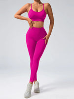2 pcs/set Seamless Tight Pants Set Rose Red Tank Top Outfit Women's Clothing BreathableTrousersAthleisure Fitness Pants