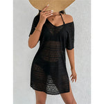 S - XL V Neck Short Sleeve Hollow Out Knitted Tunic Beach Cover Up Cover-ups Beach Dress Beach Wear Beachwear Female Women V8214