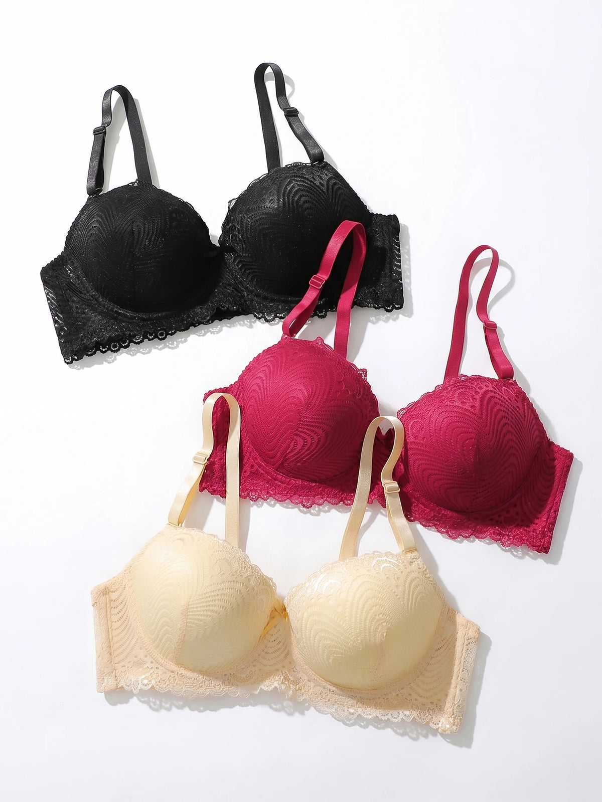 Three pieces of multi-color lace lingerie sexy gathering bra women's underwear suitable for wearing all seasons A3039