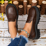 Women Penny Platform Loafer Shoes Slip On Chunky Lug Sole Round Toe Vintage Preppy Office Casual Dress Shoes