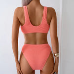2026 New Sexy Bikini Two-Piece Swimsuit Pure Color High Elasticity Monochromatic Swimwear Comfortable Fit Women's Beachwear