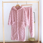 Winter Couple Flannel Pajamas Set Long Thickened Suit with Long-Sleeved Hooded Tops And Pants for Men /Women Home Comfort Wear