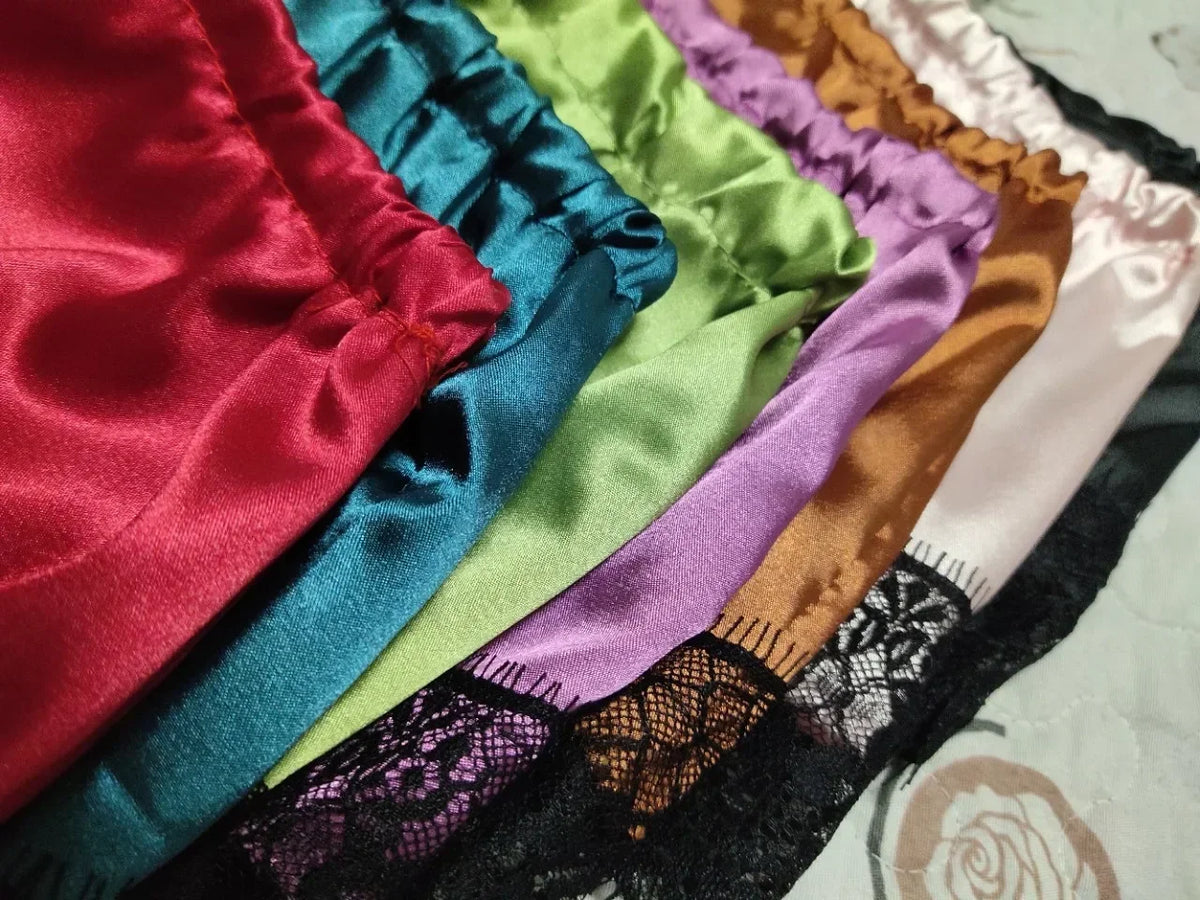 2 Pieces Pajamas Set for Women Sleepwear Sexy Lingerie Lace Silk Crop Tops and Shorts Sets Casual Nightwear Pijamas