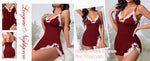 Women's Lace Trim Mini Nightgown Purple Spaghetti Strap Bodycon Sleep Dress with Bow Side Slit Summer Sleepwear