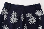 Foridol Floral Embroidery Cropped Pants Women Summer Casual Zip Navy Blue Fashion Female Pants Pantalones 2025 Mujer