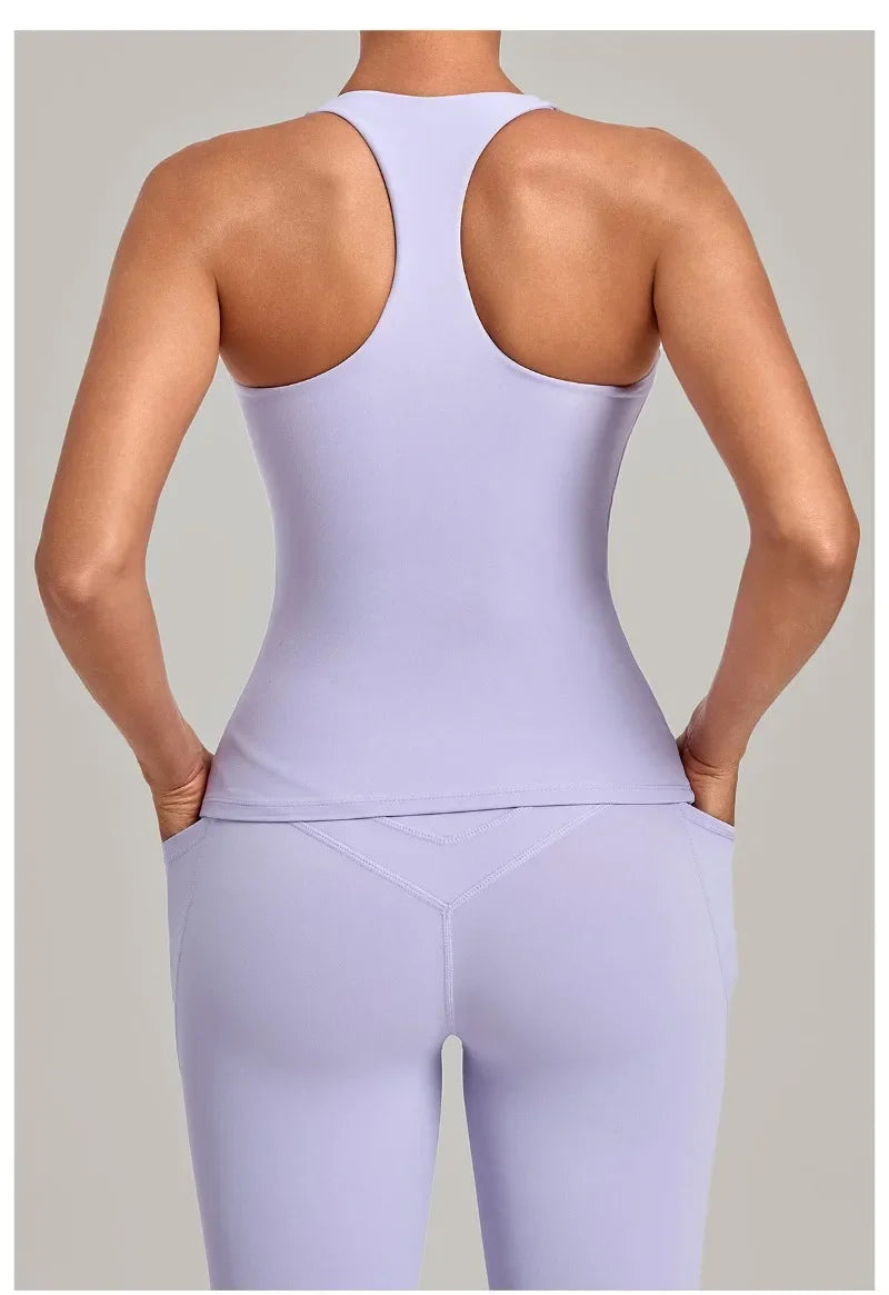 Women's Seamless Yoga Vest Sports Fitness Gym Beauty Back Top Nude Slim Fit Training Running Workout Vest