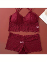 Women Lace Underwear Set Bralette Low Rise Panties Nonwire Padded Bra Solid Color Female Sexy Lingerie Comfort Intimates