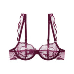 Sexy French Minimizer Bra Ultra Thin Embroidery Lace Large Bust Full Coverage Wireless Lingerie Set CA Delivery MOYISU 32-38-ABC