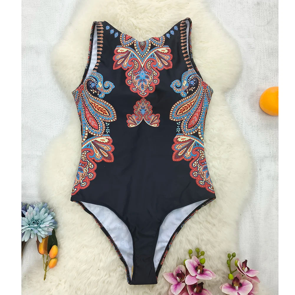 Striped Women One Piece Swimsuit High Quality Swimwear Printed Push Up Monokini Summer Bathing Suit Tropical Bodysuit Female