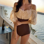 Sexy Off Shoulder Flounce One Piece Swimsuit LadyMonokini Half Sleeve Swimwear Women Swim Bath Suit