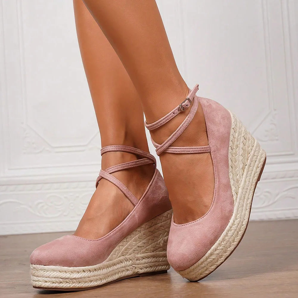 2025 Comfy Walk Big Size 43 Summer Bohemian Espadrilles Platform Pumps Cross Strap Chunky High Heels Wedges Shoes Women