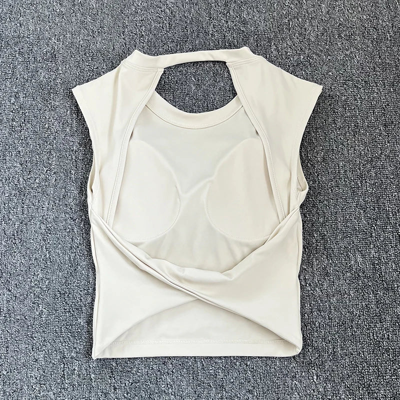 Summer Sexy Short Backless Sports T-Shirt Women's Tight Training Long Sleeve Yoga Top Fixed Chest Pad Fitness Vest