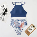 Sexy Light Purple High Waist Bikini 2024 Woman High Neck Swimsuit Female Two Pieces Swimwear Women Print Beach Wear Bathing Suit