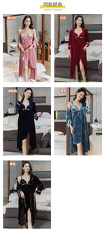 Gold velvet pajamas, autumn and winter sexy suspender nightgown, nightgown set with chest pad, large size home clothes