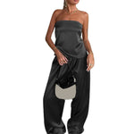 Women 2 Piece Pant Outfits Bandage Backless Bandeau Tops and Elastic Wide Leg Pants Set Streetwear Aesthetic Summer Clothes