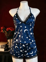 Women Lace-Trimmed Leopard Printed 2 Pieces Pajamas Set Sleepwear Straps Crop Top & Shorts Suit Home Clothes Loungewear