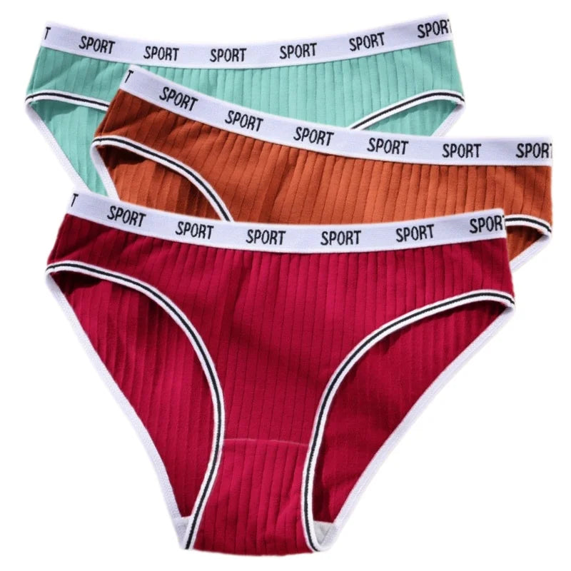 3Pcs/Set Women Low Waist Briefs Letter Waistband Casual Sport Style Panties Rib Knit Cotton Stretch Underwear Ladies Underpants