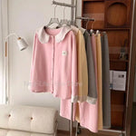Autumn Winter Women Sleepwear, Solid Color Dralon Pajama Set, Soft Warm Doll Collar Long Sleeve & Long Pants Home Loungewear