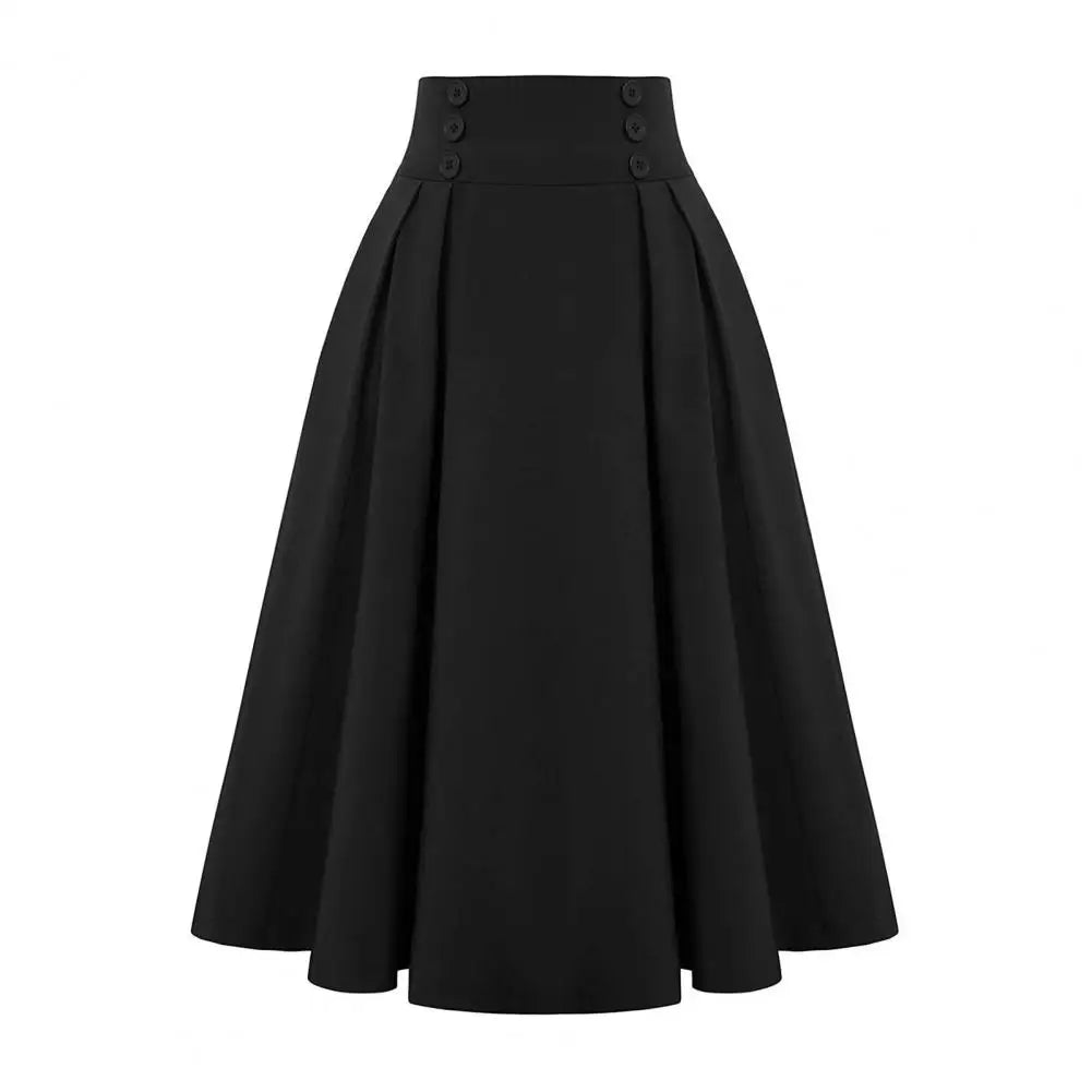 A-Line Midi Skirt Women Skirt Elastic High Waist Contrast Color Plaid Print Large Hem Mid-Calf Length Skirt Daily Wear