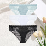 3Pcs/Set Seamless Lace Women Panties Transprant Hollow Out Low Waist Briefs Female Solid Soft Breathable Lingerie Underwear