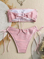 XS - XL Wrinkled High Cut Bandeau Bikini Women Swimwear Female Swimsuit Two-pieces Bikini Set Shells Bather Bathing Suit Swim