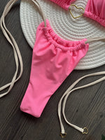 DEKA Metal Micro Bikini Set Lace-up High Waisted Bandage Thong Swimsuit Female Swimwear Women Solid Strappy Beachwear Bathing