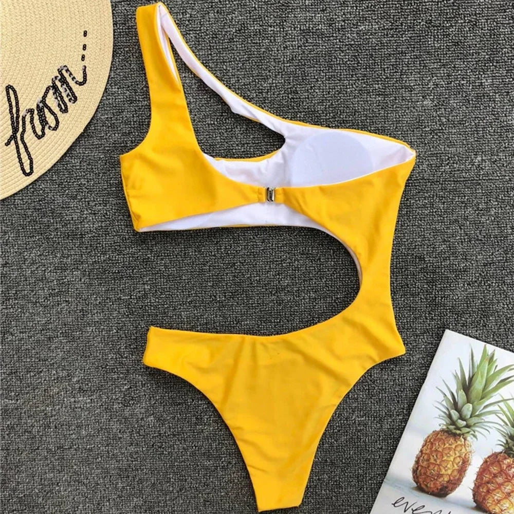 2026 Asymmetric One Shoulder Women Swimwear One Piece Swimsuit Female Monokini Bather High Cut Out Bathing Suit Swim Bodysuit
