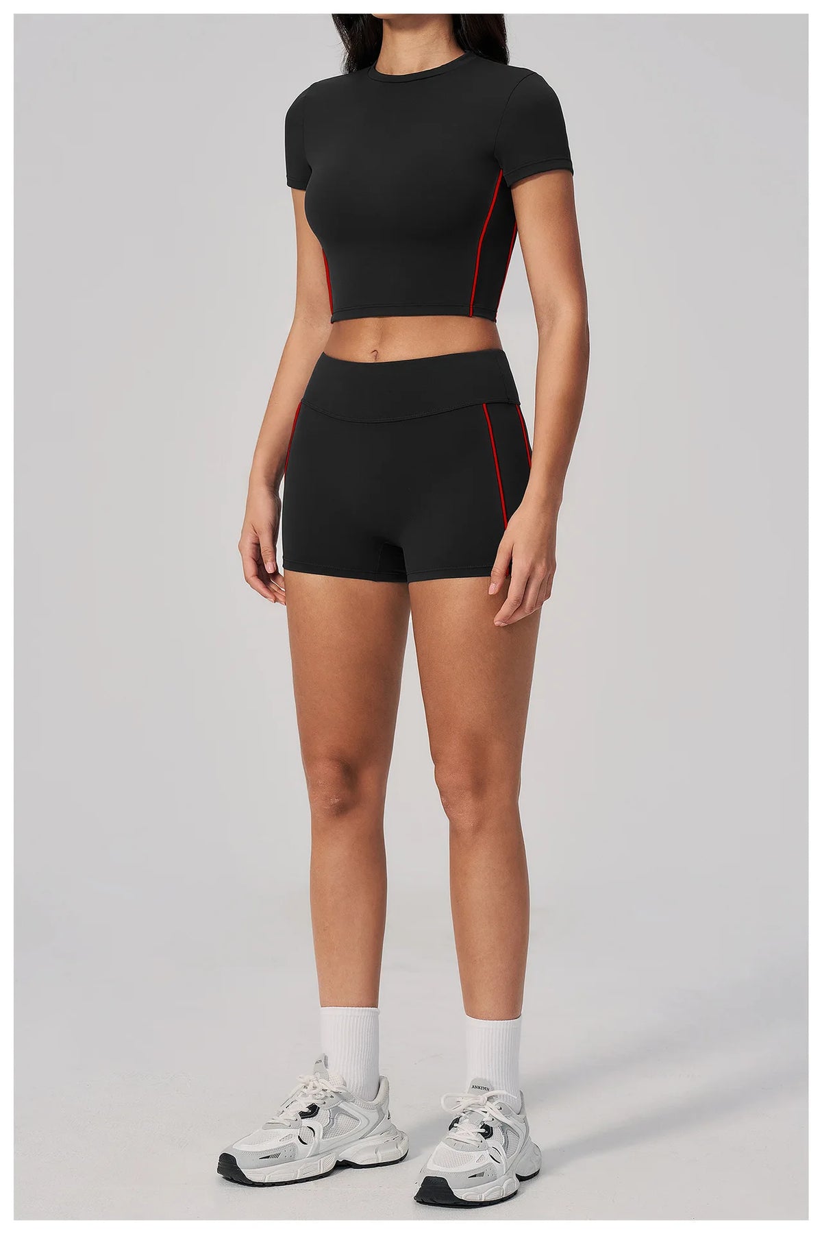 Color Contrast Yoga Suit Women Short Sleeve O Neck Sports T Shirts Tracksuit Outwear High Waist Shorts Gym Running Fitness Suits