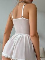 1pc Sexy Lace Trimmed Milk Silk Nightgown, Comfortable Lingerie