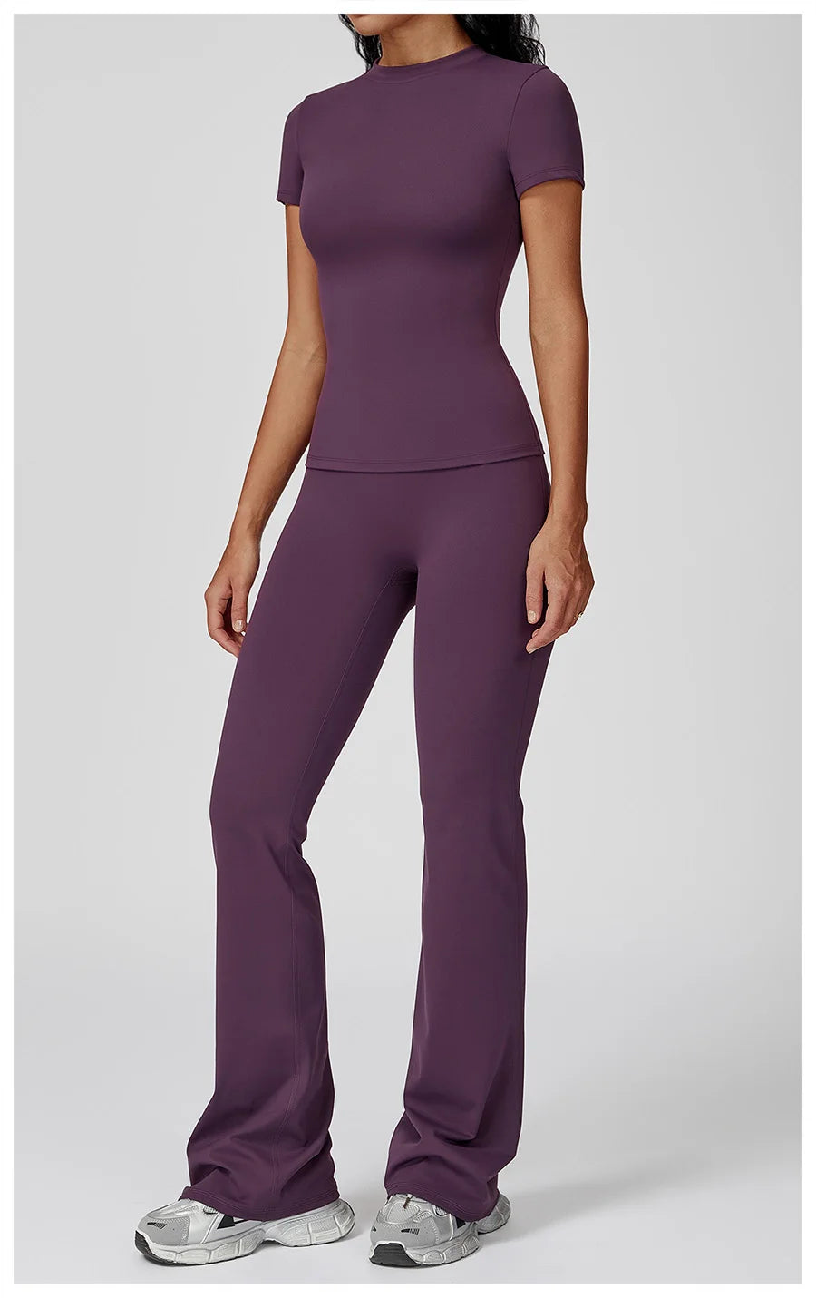 New Yoga Set Two Piece Women Short Sleeve Top with High Waist Leggings Seamless Workout Clothes Patchwork Sport Fitness Gym Sets